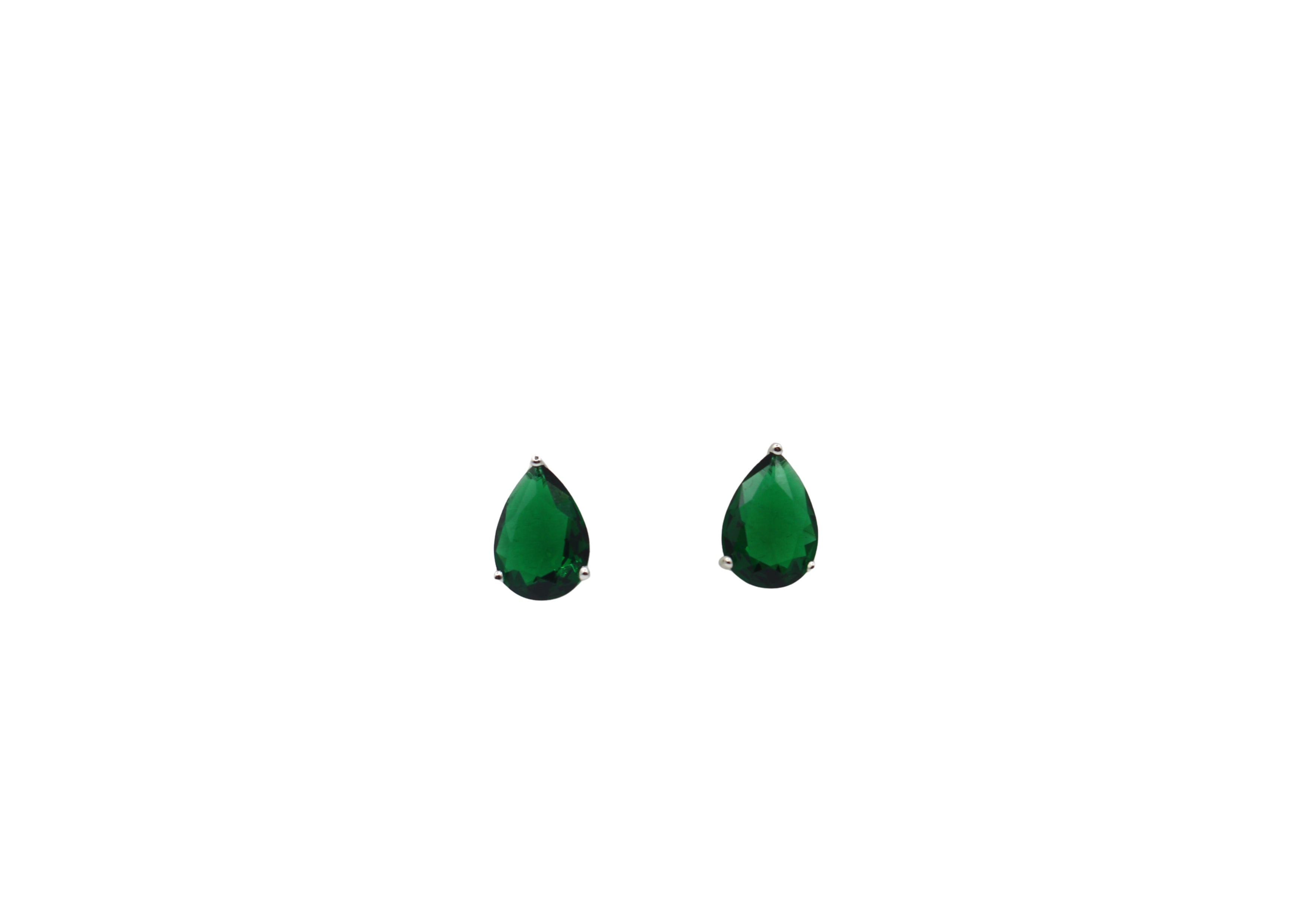 Pair of green teardrop earrings on a white background